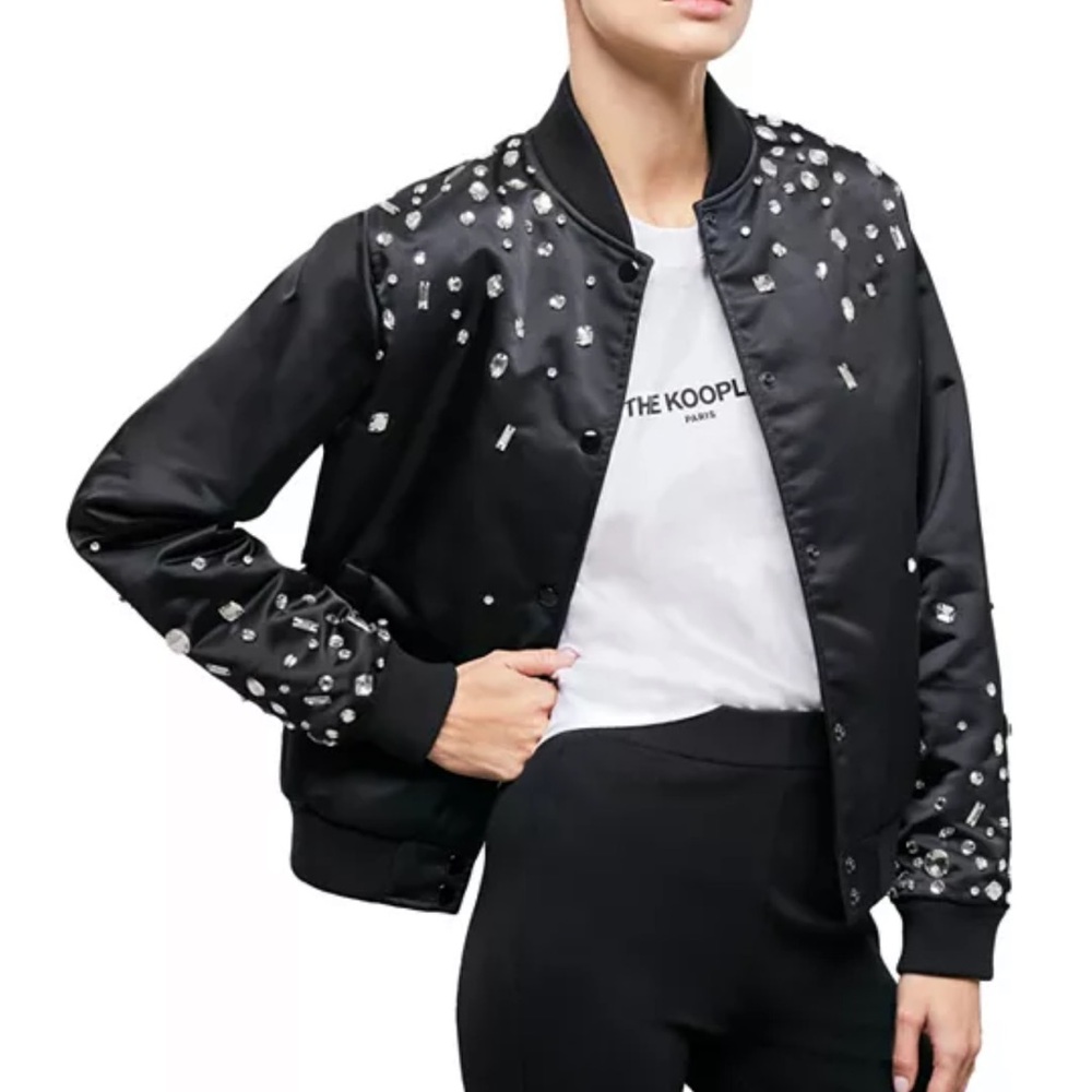 The Kooples Black Embellished Bomber Jacket